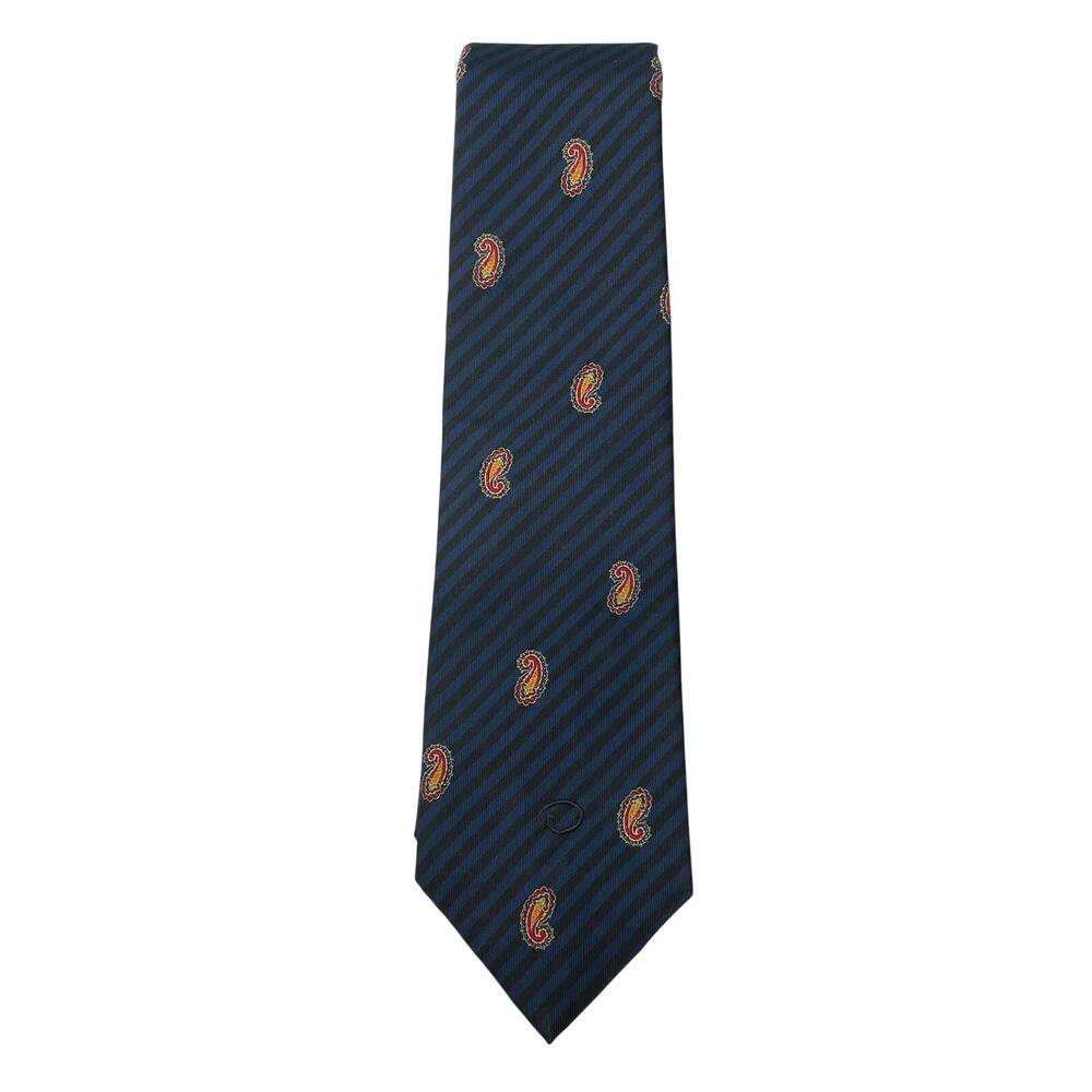 Vintage Oscar de la Renta Tie Paisley Blue and Black Stripe